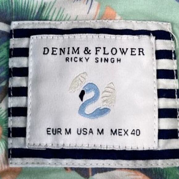 Men’s Denim & Flower Ricky Singh Medium Tropical Leaf Print Short-Sleeve Shirt - Picture 3 of 10